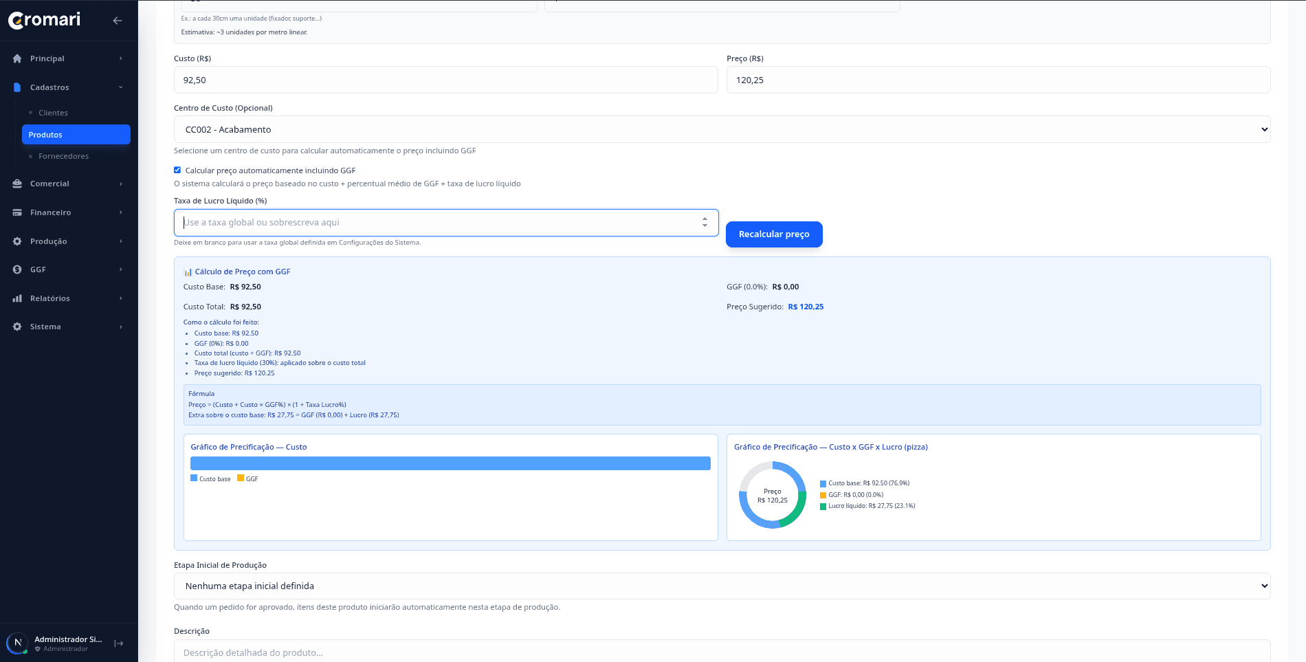 Tela de Orçamento Cromari